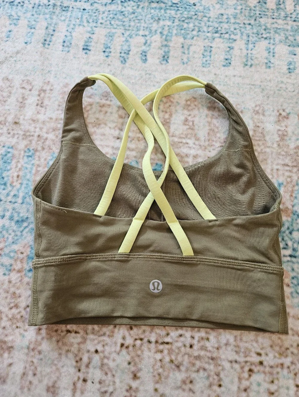 lululemon athletica Olive Green Sports Bra with Yellow Straps